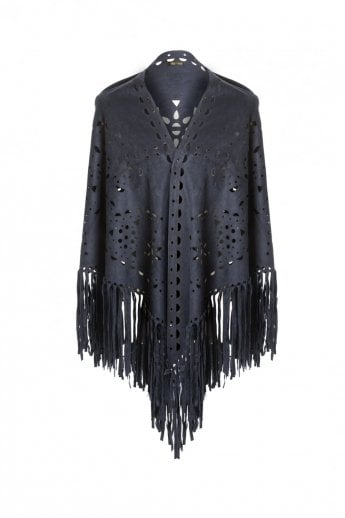 Navy Gwenna Faux Suede Cape