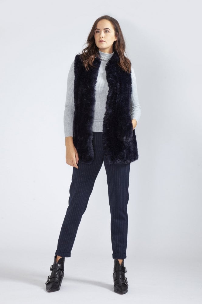 JAYLEY Navy Hand Knitted Faux Fur Vest