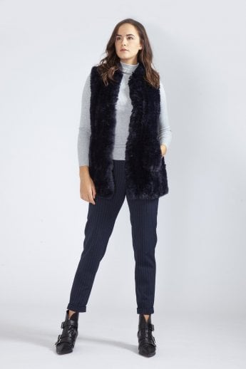 Navy Hand Knitted Faux Fur Gilet | Waistcoat