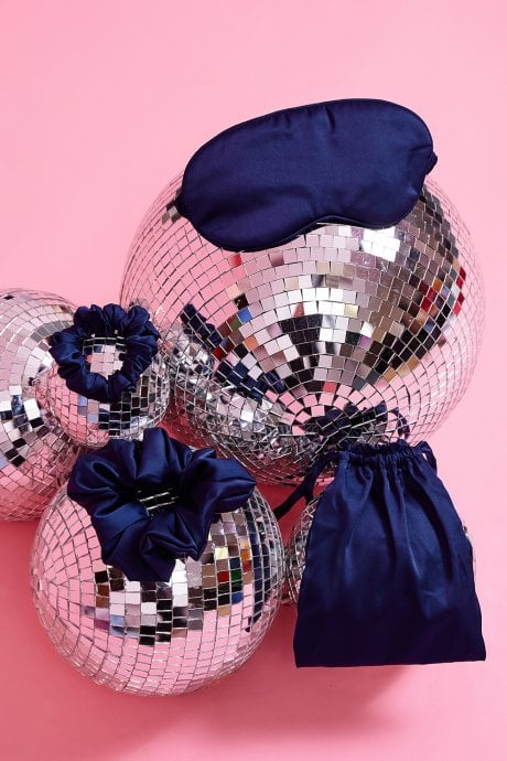 Navy Silk Blend Face Mask, Eye Mask & Scrunchie Set