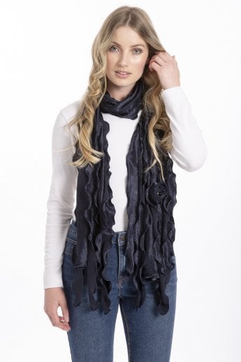 Navy Silk Rose Scarf