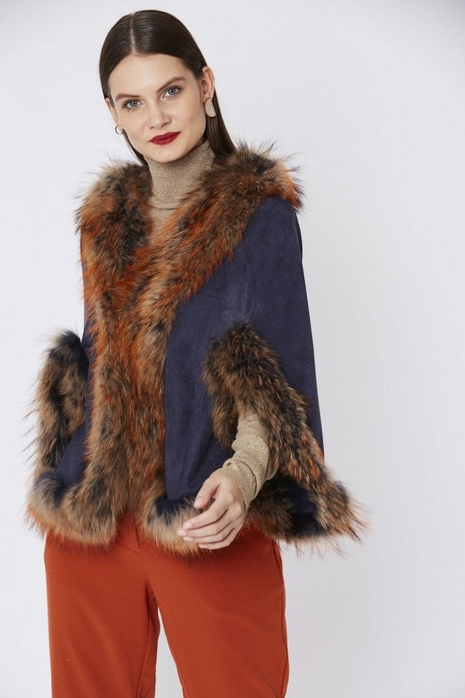 JAYLEY Navy Silver Fox Cape Jacket