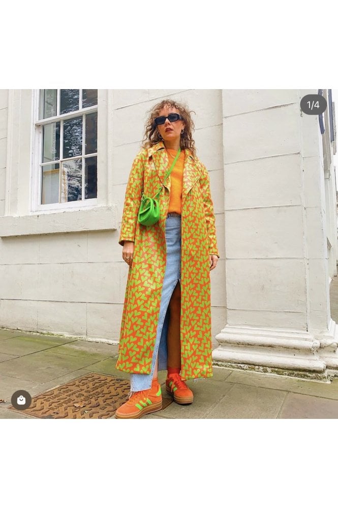 JAYLEY Orange and Green Love Heart Trench Coat