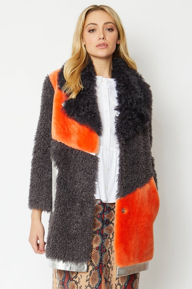 JAYLEY Orange and Purple Shearling Leather Coat