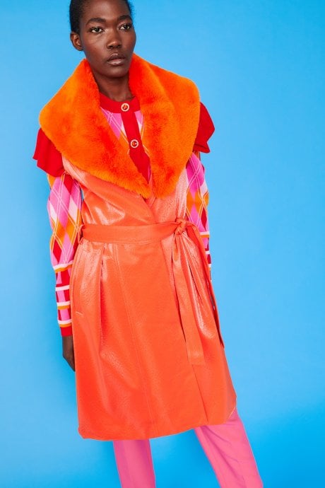 Orange Banana Peel Midi Gilet | Waistcoat Faux Fur Collar