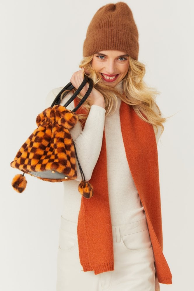 JAYLEY Orange Checkered Faux Fur Bag Faux Fur Bag