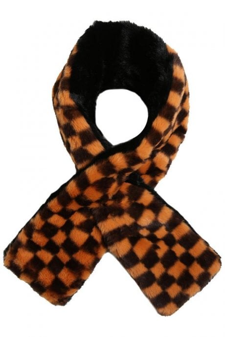 Orange Checkered Print Multi-way Faux Fur Scarf