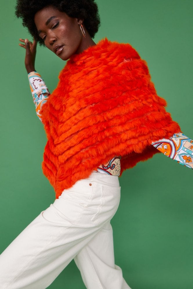 JAYLEY Orange Coney Fur Arctic Poncho