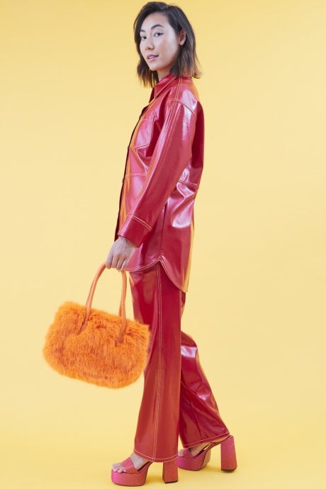 Orange Eco Bamboo Faux Fur Tote Bag