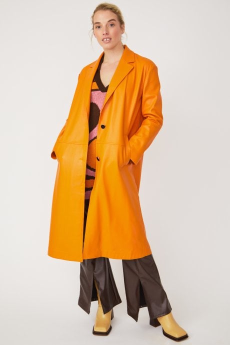 Orange Eco Leather Trench Coat