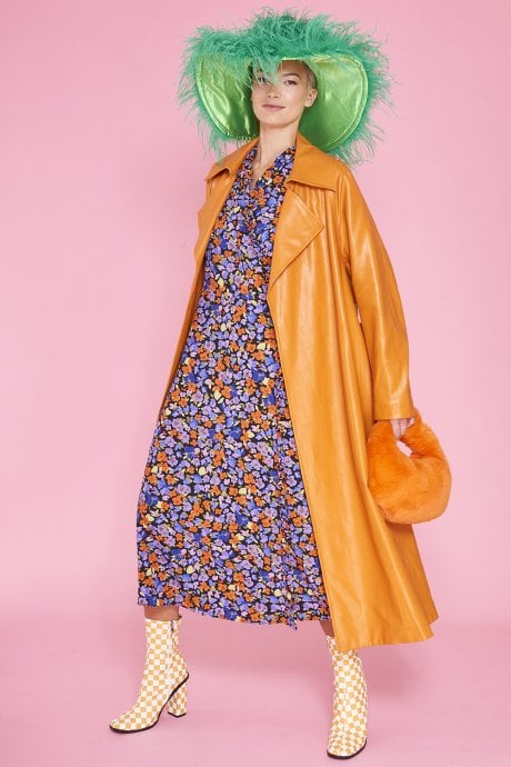 Orange Eco Leather Trench Coat
