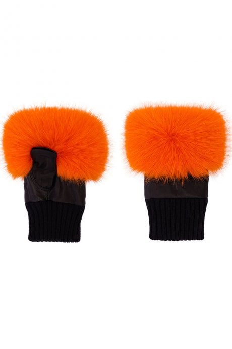 Orange Faux Fur Fingerless Gloves