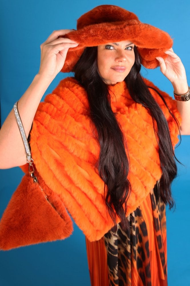 JAYLEY Orange Faux Fur Oversized Hat