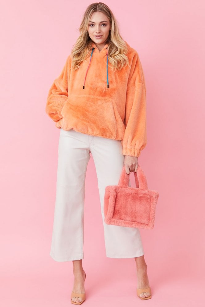 JAYLEY Orange Faux Fur Oversized Hoodie