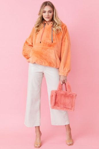 Orange Faux Fur Oversized Hoodie