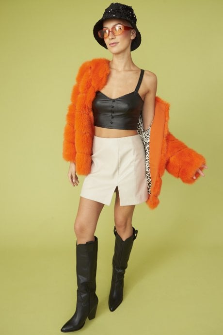 Orange Faux Fur Striped Gaga Coat