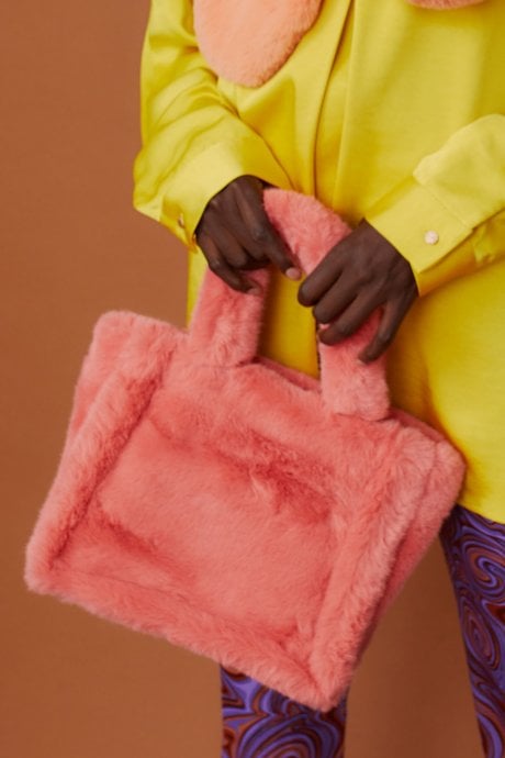 Orange Faux Fur Tote Bag