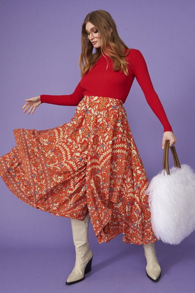 JAYLEY Orange Floral Flared Culotes