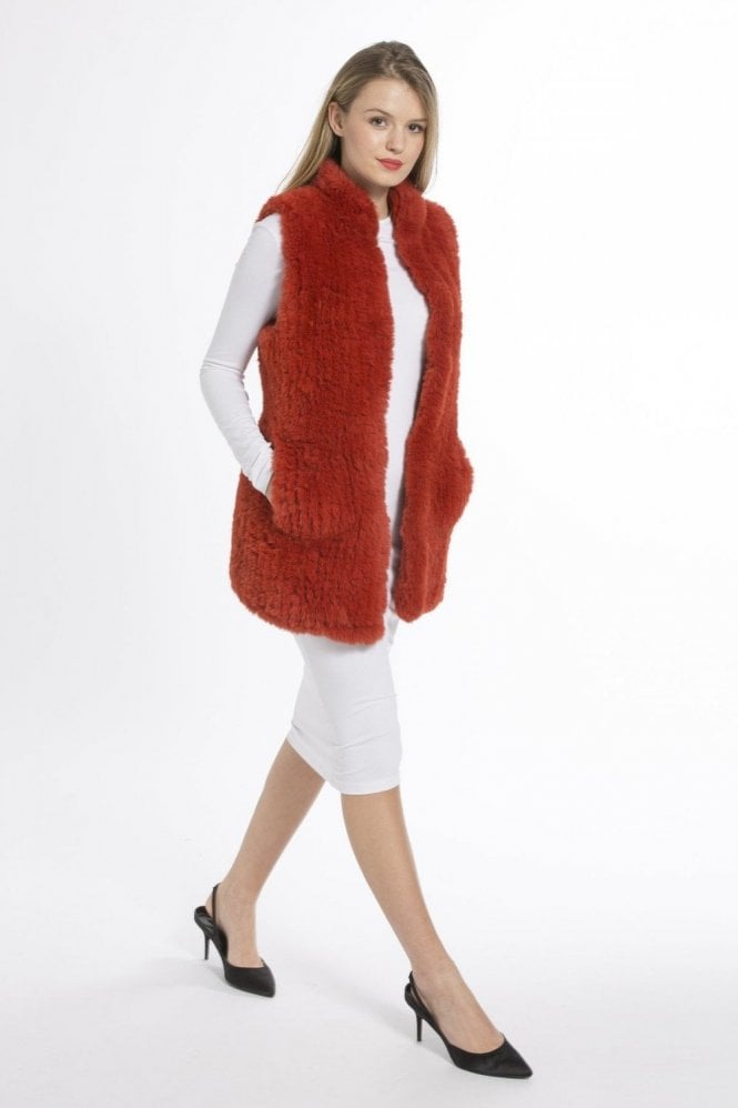 JAYLEY Orange Hand Knitted Faux Fur Vest