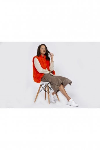 Orange Hand Knitted Faux Fur Gilet | Waistcoat