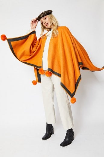 Orange Luxury Reversible Cashmere Blend Pom Pom Wrap
