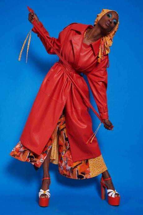 Orange Maxi Eco Leather Coat