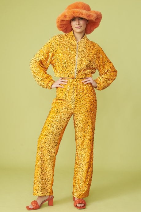 Orange Sequin Trousers with Elasticated Waste