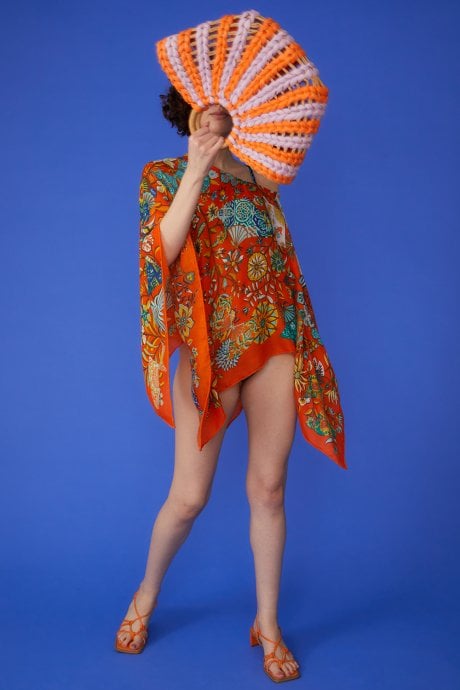Orange Straw Half Moon Beach Bag