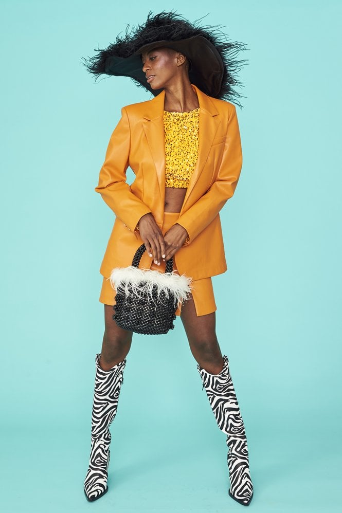 JAYLEY Orange Vegan Faux Leather Blazer