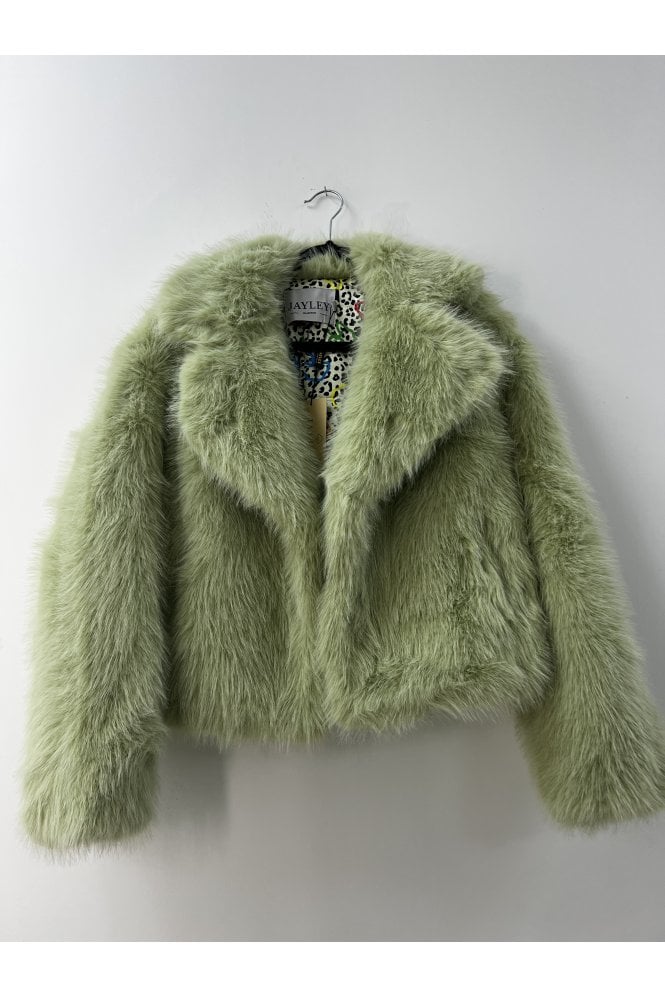 JAYLEY Pear Bamboo Blend Faux Fur Cropped Natalie Jacket