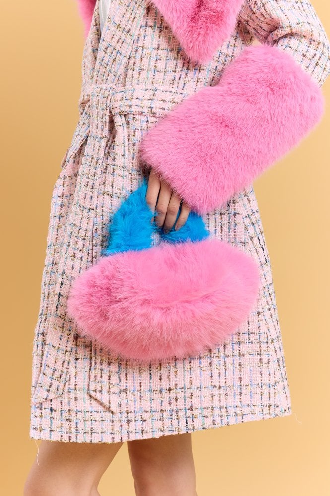 JAYLEY Pink and Blue Bamboo Faux Fur Bag