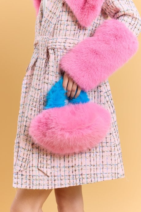 Pink and Blue Bamboo Faux Fur Bag