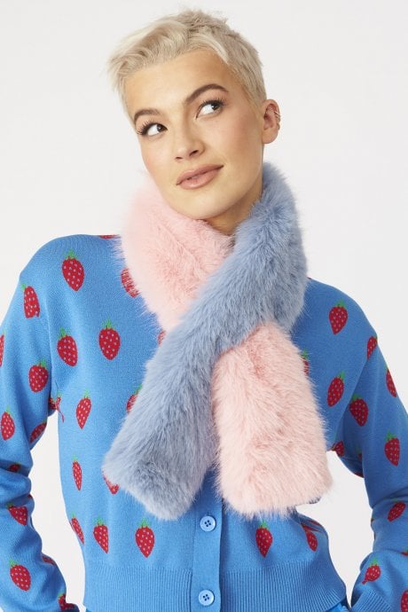 Pink and Blue Faux Fur Scarf