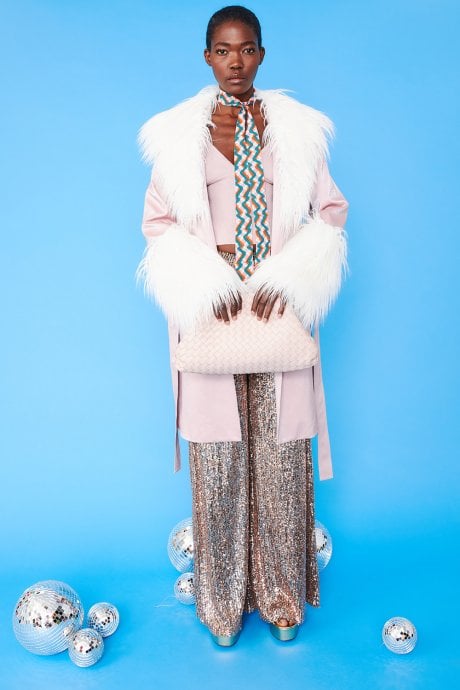Pink and Cream Mongolian Fur and Faux Suede Coat