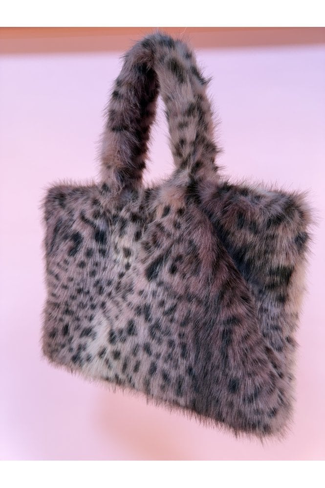 JAYLEY Pink Animal Print Bamboo Blend Faux Fur Large Tote Bag 