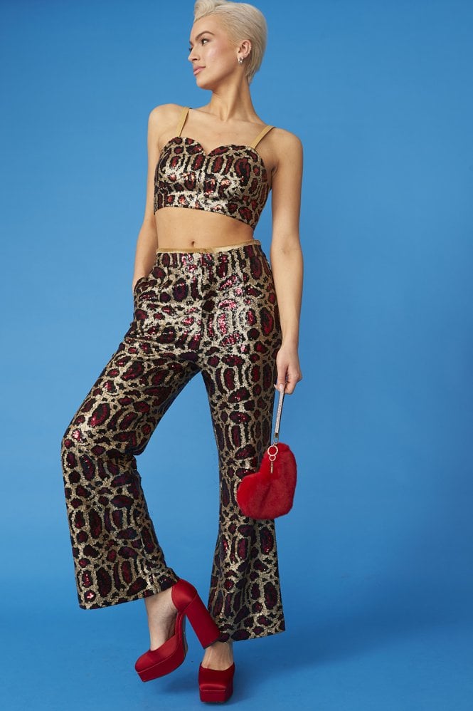 JAYLEY Pink Animal Print Sequin Bralet