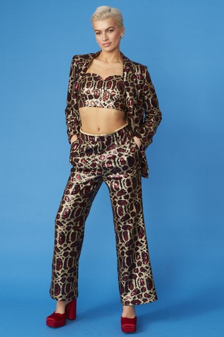 Pink Animal Print Sequin Trousers