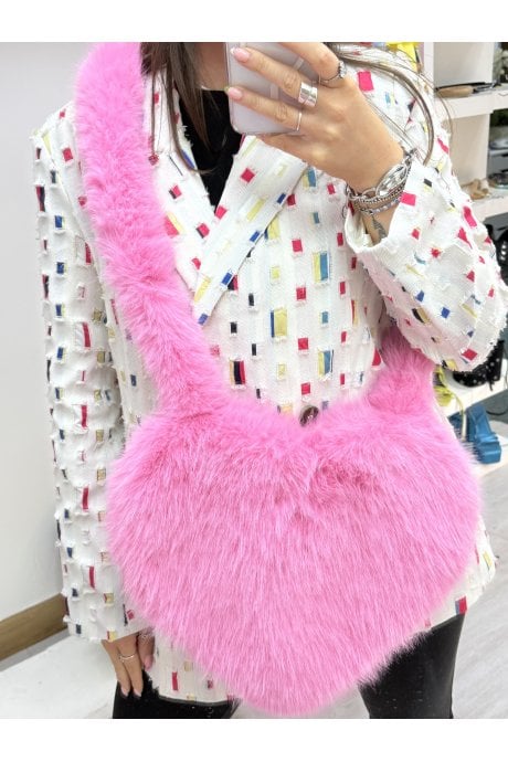Pink Bamboo Fur Blend Love heart  Crossbody Bag