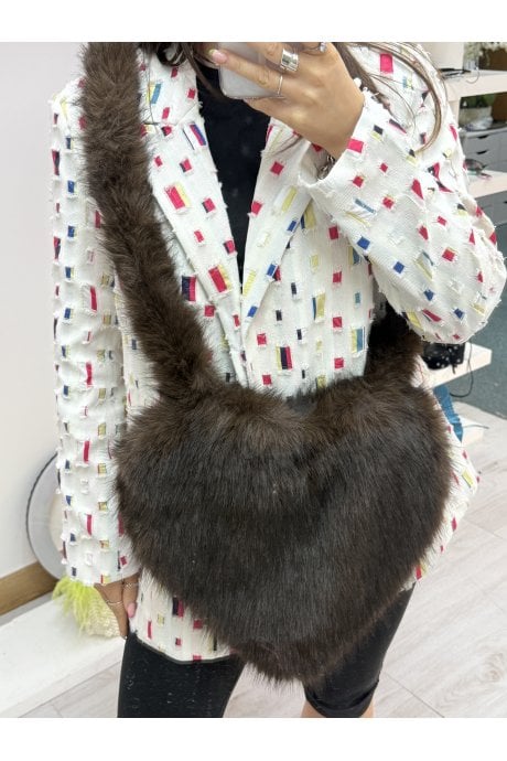 Chocolate Bamboo Fur Blend Love heart  Crossbody Bag