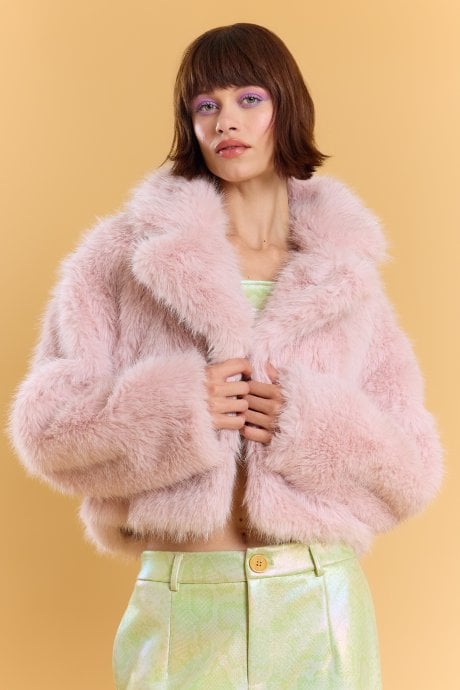 Pink Bamboo Sparkle Faux Fur Jacket 