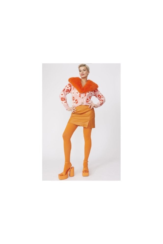 JAYLEY Pink Banana Peel Floral Cardigan with Faux Fur Collar