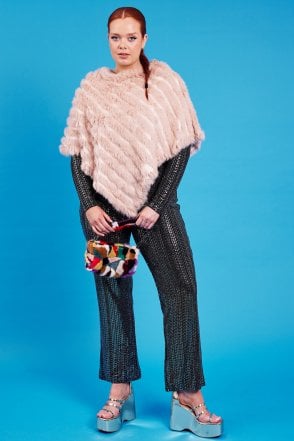 Pink Cashmere Blend Coney Fur Poncho