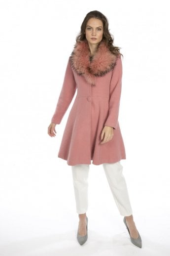 Pink Cashmere Coat with Fox Fur Collar