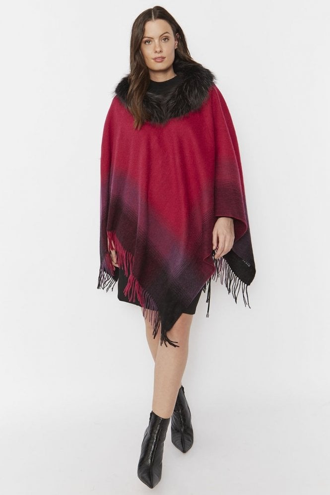 JAYLEY Pink Cashmere Poncho with Fox Fur Finish