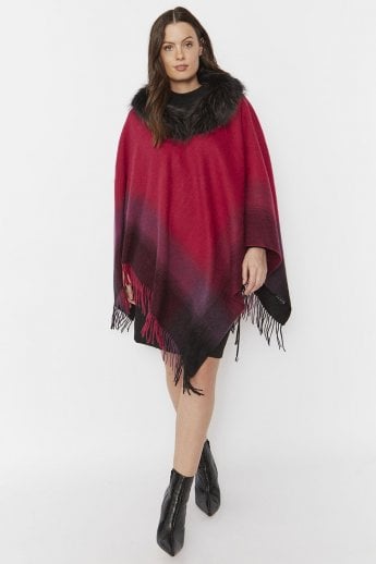 Pink Cashmere Poncho with Fox Fur Finish