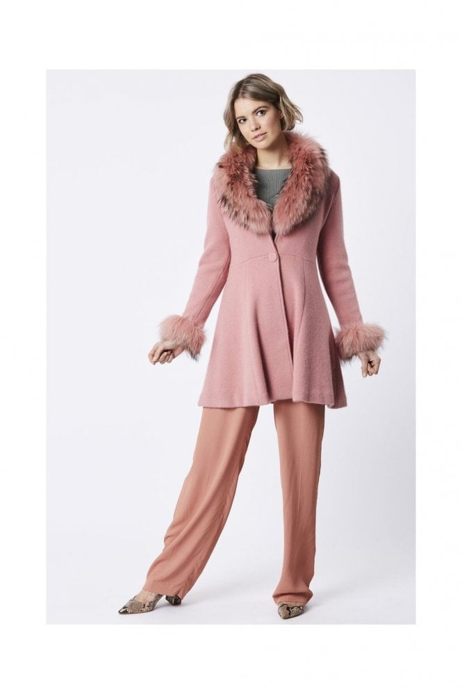 JAYLEY Pink Cashmere Winter Coat with Fox Finish