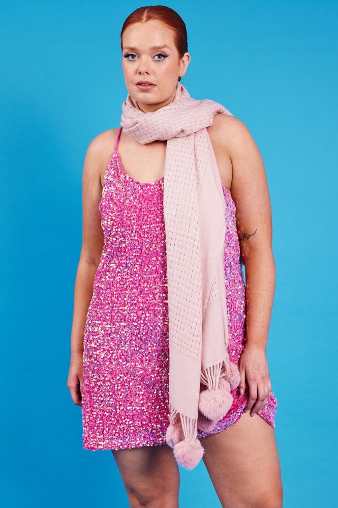 JAYLEY Pink Cashmere Wrap with Heart Poms