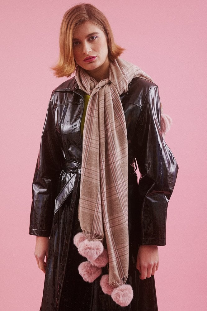 JAYLEY Pink Cashmere Wrap With Pom Pom