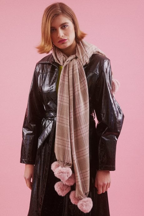 Pink Cashmere Wrap With Pom Pom