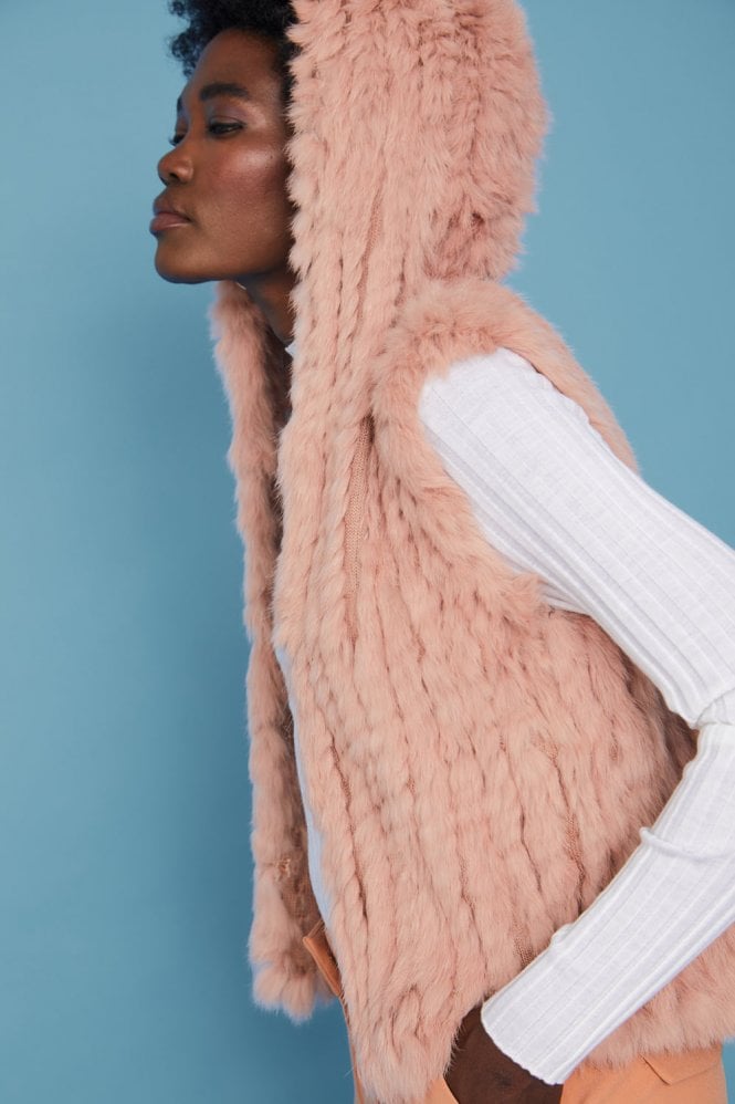 JAYLEY Pink Coney Fur Hooded Gilet